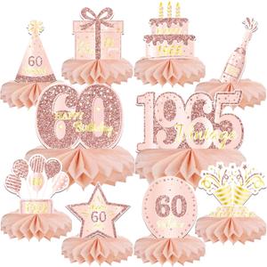 4 x 10PCS 60th Birthday Decorations Centerpieces for Table Decorations, 2025 Vintage 1965 Honeycomb Table Topper Back in 1965 Birthday Party Decoration for Women (Rose Gold & Black, 60 Years)