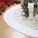 VercanMonth 84 Inch Large Christmas Tree Skirt with Christmas Stocking Gold White Extra Faux Fur Plush Christmas Decorations Tree Base Mat Thick Velvet Rugs for Home Christmas Party Winter Holiday