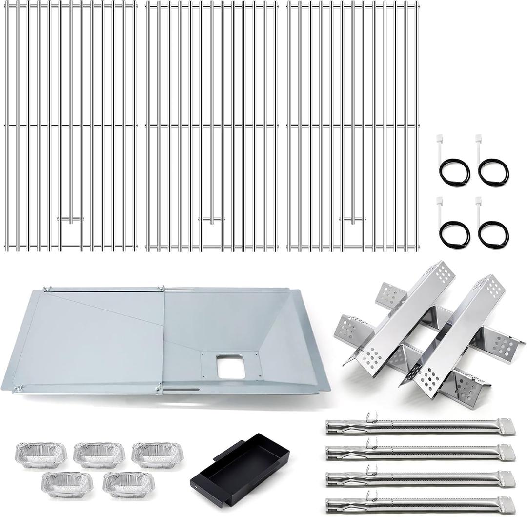 Adviace Replacement Parts for Monument Grill 35633 41847NG 24367 24633, A0212926 Main Burner & D010012307 Flame Tamer & A0212804 Cooking Grid & Grease Tray & Igniter for 35633 Monument Grill