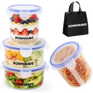 Leakproof Food Storage Containers with Insulated Bag - 4 Pack BPA Free Airtight Plastic Containers for Soup, Meal Prep & Lunch | Stackable | Microwave/Dishwasher/Freezer Safe [22oz/23oz]