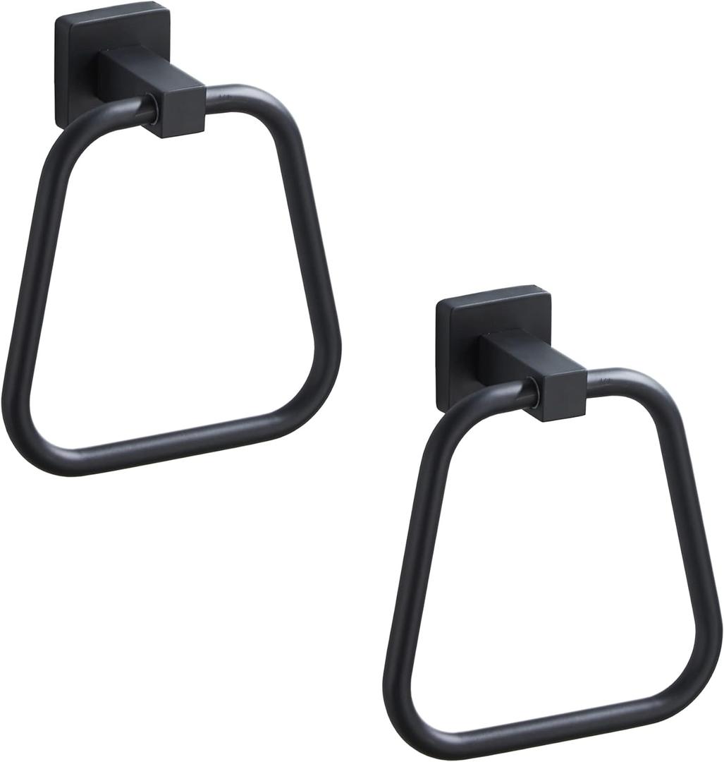 Matte Black Towel Ring for Bathroom 2 Pack, Kitchen Bath Towel Holder Hangers Wall Mount Heavy Duty Stainless Steel