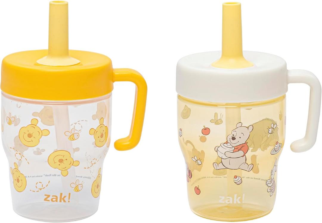 Zak Designs Disney Winnie the Pooh Capri Toddler Tumbler For Travel or At Home, 10oz 2-Pack Durable Plastic Sippy Cups With Handle and Leak-Proof Design are Perfect For Kids (Pooh & Friends)