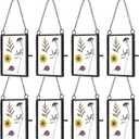 Landhoow 8 Pcs Double Glass Frame for Pressed Dried Flowers 3.5 x 2.5 Inch, Hanging Floating Picture Frames Metal Plant Specimen Vertical Photo Artwork Display Decor(Black)