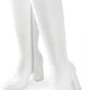 Ankis Knee High Boots for Women Squared Toe Chunky High Heel with Side Zipper Long Boots (9, White Pu)