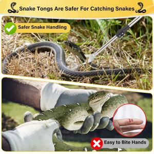 Snake Grabber Tool, 69" Snake Tongs Grabber for Rattlesnake Heavy Duty Professional Folding Snake Feeding Tongs Wide Jaw Snake Handling Tool Long Hndle Stainless Steel Tube Sponge Handle, Black/Yellow