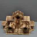 Wooden Bird House for Outside, 7-Compartment Large Birdhouse Castle with Perches, Weatherproof Burnt Wood Hanging Bird Nest for Garden Patio, Decorative Bird Shelter for Bluebird, Finch, Sparrow