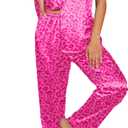 Ekouaer Silk Satin Pajamas Set Women Short Sleeve Sleepwear Soft Button Down Loungewear Pjs Set (Pink, M)