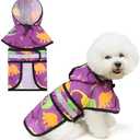 KOOLTAIL Dog Raincoat Hooded Slicker Poncho with leash hole, DRaincoat for Small Medium Dogs, Waterproof Doggie Rain Jacket with Reflective Strip, Adjustable Breathable Puppy Rainwear-Dinosaur Cartoon, M