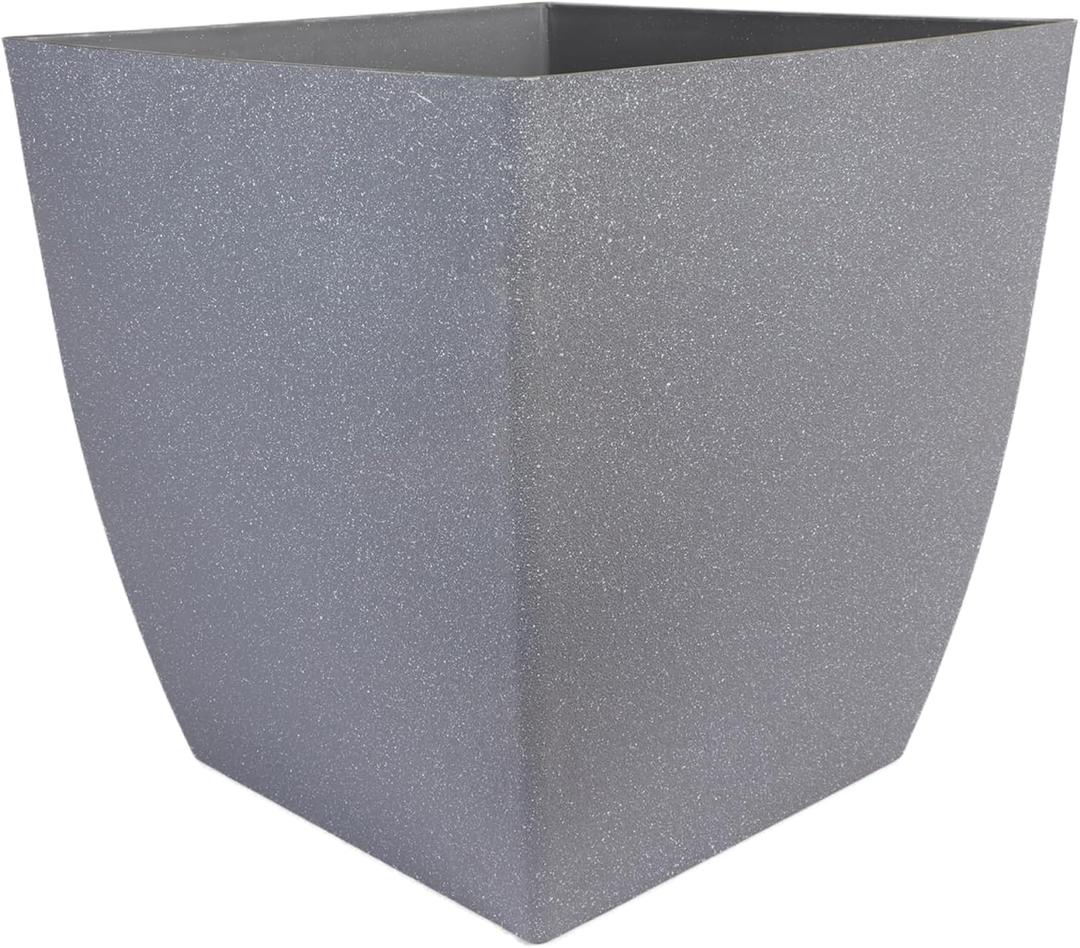The HC Companies Santa Fe Square Self-Watering Pot - Lightweight Plastic Planter for Herbs & More - Durable Plant Pots for Indoor Plants & Outdoor Plants (16 Pebble Gray, Pack 1)