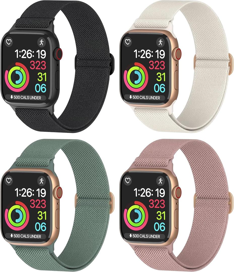 Nylon Apple Watch Bands Unisex - iWatch 1/2/3/4/5/6/7/8/9/SE/Ultra 2 Bands for 38mm/40mm/41mm/42mm/44mm/45mm/49mm - Variety Multipack 1-8 (Pack R: Black, Starlight, Pine Needle Green, Pink Sand)