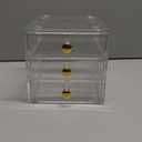 AJIODA Makeup Drawer Organizer Box with 3 Drawers, Acrylic Cosmetic Display Case Vanity Organizer Jewelry Storage Box Stackable Storage for Cosmetics, Skin Care, Bathroom, Countertop, Gold Handle