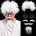 WILLBOND Halloween Scientist Wig Set Includes Nerd Glasses Fake Mustache Eyebrows Scientist Set