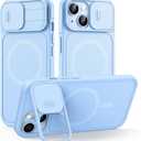 L K for iPhone 15 Case with Kickstand, Upgraded [Slide Camera Cover], Heavy Duty Magnetic Phone Case, Compatible with MagSafe, Military-Grade Drop Protection, Blue, 6.1"