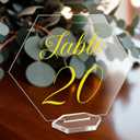 OurWarm Large Acrylic Wedding Table Numbers 1-20, Elegant Printed Calligraphy Place Cards with Stand, Hexagon Multi-functional Clear Acrylic Sign and Holder, Ideal for Wedding Reception Events