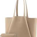 LOVEVOOK 17" Faux Leather Laptop Tote w/Clutch | Large Capacity Work Bag for Women | Business Travel | Sandy