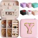 Bridesmaid Gifts Bridesmaid Proposal Gifts Travel Jewelry Case with Mirror, Mini Portable Jewelry Travel Organizer, Small Jewelry Box, Travel Essential to Store Ring, Necklace, Earring(Babypink-Y)