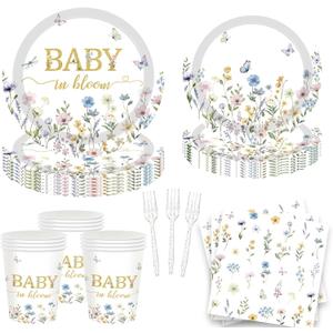 120PCS Wildflower Baby in Bloom Party Supplies for Girls, Spring Floral Baby Shower Paper Plates 9" Dessert Plates 7" Napkins Cups Forks Tableware - Serve 24 Guests 120PCS Wildflower Baby in Bloom Party Supplies for Girls, Spring Floral Baby Shower Paper Plates 9" Dessert Plates 7" Napkins Cups Forks Tableware - Serve 24 Guests