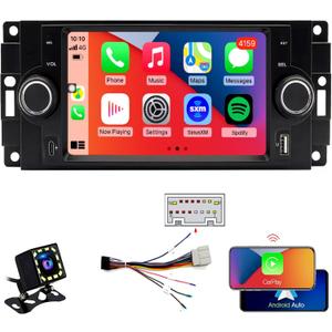 QLED Screen Radio for Dodge Ram 1500/2500/3500 2006 2007 2008,Chrysler 300 /300C 2005 2006 2007,Jeep Grand Cherokee 2005 2006 2007,CarPlay Android Auto Ready,Fast Charge,Free Back Camera