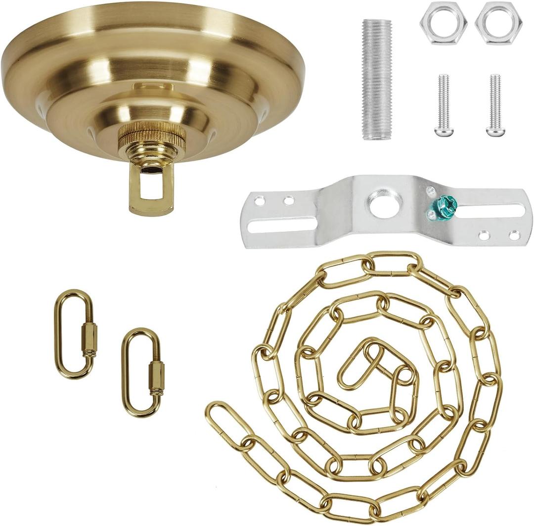 Heavy Duty Light Fixture Canopy Kit 5.3 Inches Diameter & 5.9 Feet Chain Ceiling Mounting Hardware for Pendant Light, Chandelier or Swag Light Fixtures, Brass