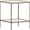 20" Square Glass End Table, Modern Tempered Glass Side Table with 2-Tier Storage Shelves, Accent Table with Antique Brass Gold Frame for Living Room, Bedroom (19.69"D x 19.69"W x 24.02"H)
