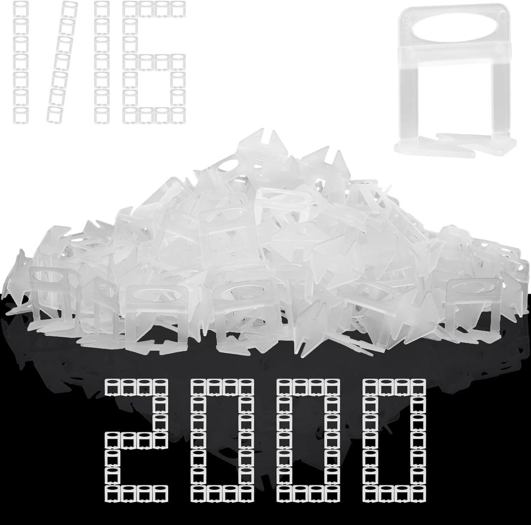 Tile Leveling System, 2000-Piece Tile Spacers 1/16 Inch Tile Clips, Tile Leveling Clips for Tiles and Stone Installation