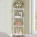 Corner Shelf Stand, Corner Bookshelf, Storage Standing Shelf Unit with Metal Frame, Plant Stand, Bookcase for Living Room, Home Office, Bedroom, 4-Tier White CS05813W