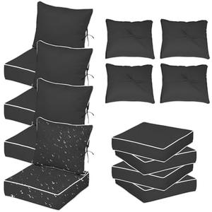 24X24 Inch Patio Cushion Covers Replacement, Water Resistant UV Resistant Polyester Outdoor Chair Patio Furniture Cushion Covers with Adjustable Straps, Hidden Zipper & Piped Edges,Black White Stripe