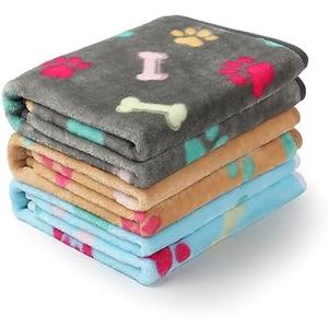 Luciphia 1 Pack 3 Blankets Fluffy Premium Fleece Pet Blanket Flannel Paw Printed Throw for Dog Cat(Small 23x16'', Grey/Brown/Blue)