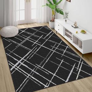 3x5 Area Rug Washable Entryway Rug Non Slip Modern Tear and Stain Resistance No Pile Lightweight Throw Rugs Carpet for Kitchen, Entrance, Foyer, Bedside, Mudroom, Black