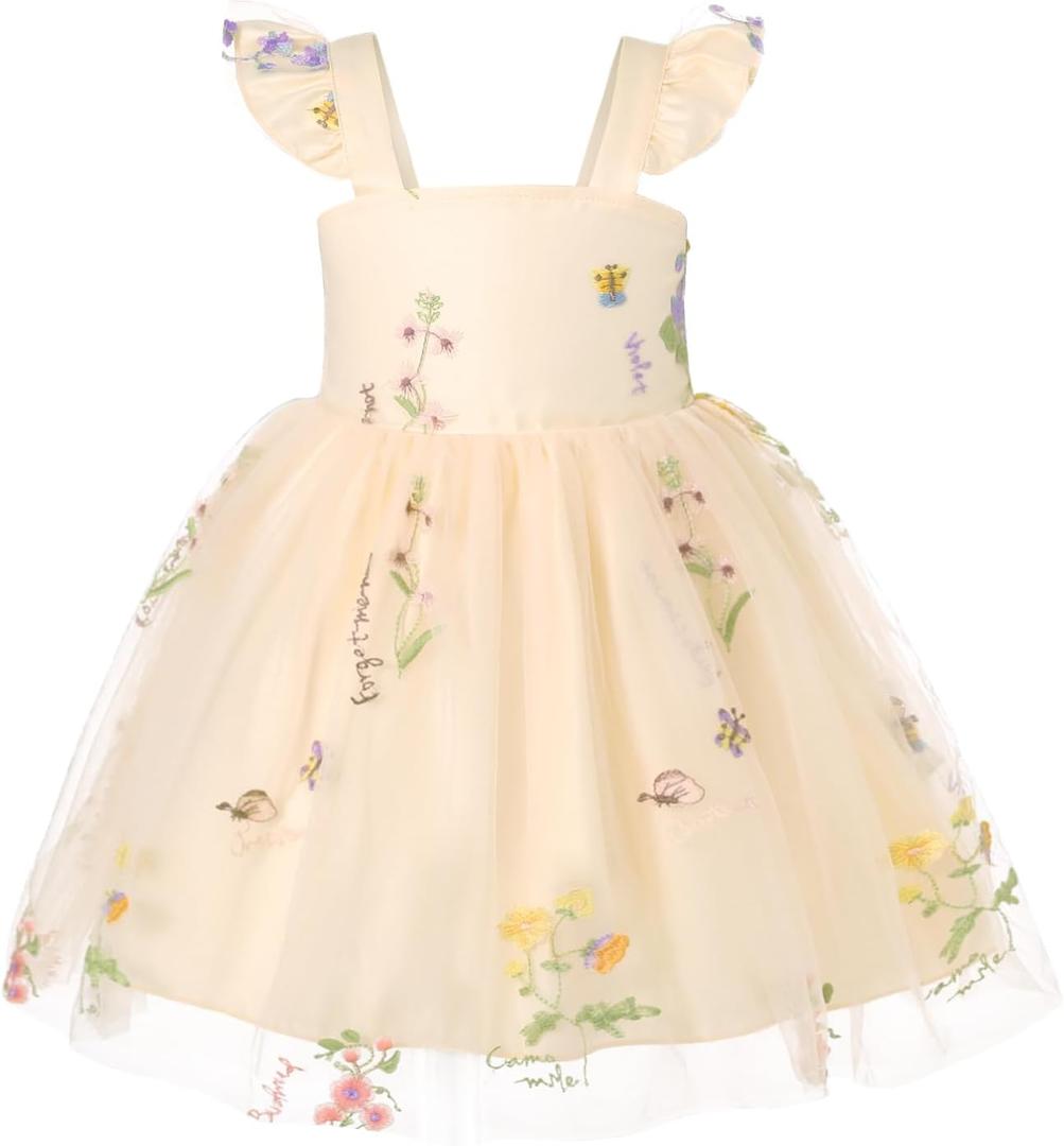 YOUNGER TREE Toddler Girl Tutu Dress Tulle Summer Dresses Party Princess Sundress for 1-6Y (5-6 Years, Apricot and Flower)