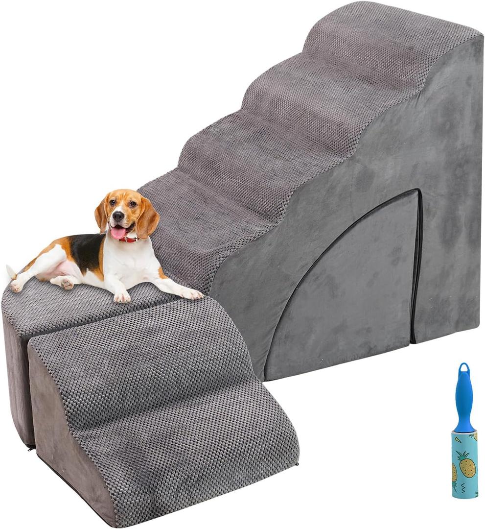 Dog Stairs for Small Dogs, 30 inch High Dog Steps for High Bed, 6 Tier Foam Dog Ramp for Bed, Non-Slip Pet Stairs for Old Dogs/Cats