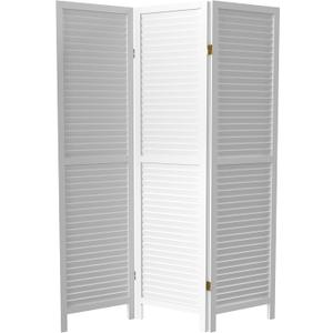 Red Lantern 6 ft. Tall Wooden Louvered Room Divider White 3 Panel