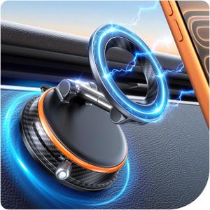 Upgraded Car Phone Holder for Magsafe [98+LBS Strongest Suction & 2400gf Magnetic] Vacuum Magnetic Phone Holders for Your Car 360 Adjustable Car Phone Mount for iPhone & Android Orange