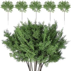 Jutom 17 Inch Christmas Fake Juniper Cedar Pine Branches, Faux Cedar Branches Artificial Christmas Sprigs Picks for Home Decoration Garland Wreath DIY Craft Garden Holiday (12 Pcs)