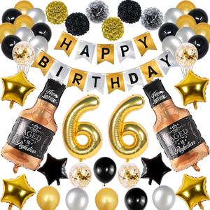 66th Gold Birthday Decorations, Gold Black Silver Happy Birthday Balloons Supplies for Men Women, 66 Birthday Party Set with 66 Gold Number Balloons Happy Birthday Banner