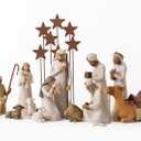 Willow Tree Nativity Starter Figures with The Three Wisemen Plus Metal Stars, 14-Piece Set