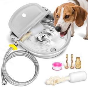Automatic Animal Drinking Water Bowl with Float Valve, Extended Pipe & Drain Hole, Stainless Steel Waterer Feeder Farm Dog Dispenser Kit Self Filling for Livestock Horse Goat Water Trough