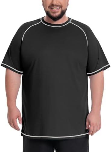 ALTHLEMON Mens Big and Tall Swim Shirt UPF 50+ Rash Guard Sun Protection Short Sleeve Quick Dry Fishing T-Shirt(8XL)