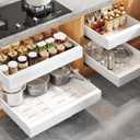 Seinloes 4 Pack Expandable Pull Out Cabinet Organizer 21"Deep With Raising Pad for Framed Cabinets,Upgrade 3 Slide Rails Slide Out Drawers,No Drill Roll Out Shelves,Adjustable Width 12.1"-20.4" White