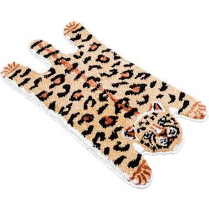 Leopard Bath Mat for Bathroom, Funny Cute Brown Tiger Cartoon Bathroom Rug 35.5 x 19.7 inch Non-Slip Animal Door Mat Washable Absorbent Bathtub Plush Microfiber Decor Shower Rugs