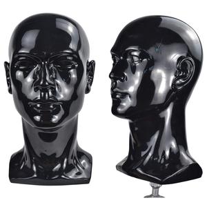 PVC Bright Black Mannequin Head Professional Cosmetology Male Mannequin Head Display Head Stand for Wigs Head for Display Wigs Hair Glases Hat Headset Display Stand(L30-Bright Black)