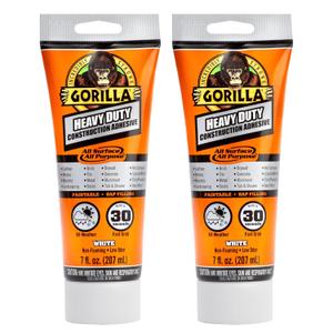Gorilla Heavy Duty Construction Adhesive, White Glue, 7 Ounce Squeeze Tube (Pack of 2) - Gap Filling and Waterproof Gorilla Heavy Duty Construction Adhesive, White Glue, 7 Ounce Squeeze Tube (Pack of 2) - Gap Filling and Waterproof