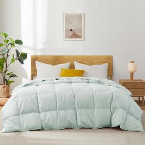 Joysoul Goose Feathers Fiber Comforter - Lightweight Ultra Soft Fabric Cover Breathable White Down Feather Fill, Light Green California King Size Duvet Insert (108" X 94")