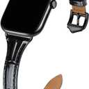 WFEAGL Compatible with Leather Apple Watch Band 41mm 40mm 38mm 42mm(series 11 10) Women, Top Grain Leather Strap Slim & Thin Replacement Wristband for iWatch Bands SE 3 2 1, Series 11 10 9 8 7 6 5 4 3 2 1 (Cro-Black/Black)