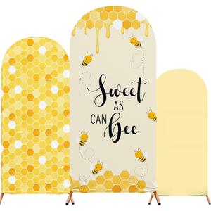 Honey Bee Birthday Party Decoration Set of 3 Arch Cover Spandex Fitted Wedding Arch Stand Covers for Bee Theme Birthday Party, 4ft, 5ft, 6ft