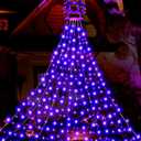 Halloween Decorations Outdoor Spider Web Lights, 213 LED 8.5 FT Waterproof Giant Triangular Net Light, Plug in 8 Modes Hanging Web Lights with 12" Lighted Spider for Yard Haunted House Garden Decor