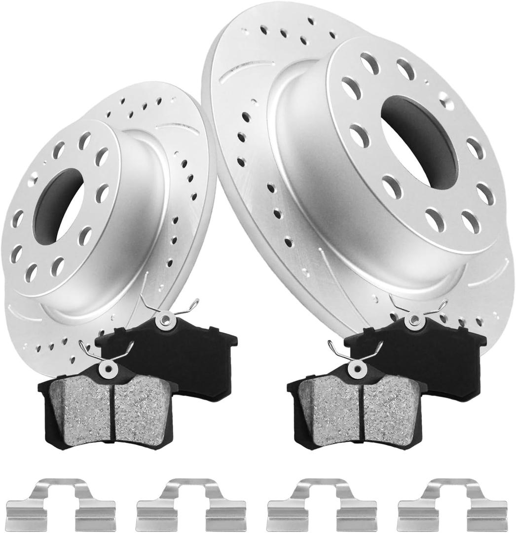 Anpulsero Rear Automotive Replacement Brake Kit, Brake Rotors Ceramic Brake Pads Compatible with 2012-2018 VW Jetta, 2013-2019 VW Beetle, 2015 VW Golf SportWagen|Geomet Coated|252.9mm(9.96in)