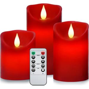 Tappovaly Flameless LED Battery Operated Candles,3Pack Flickering Realistic Pillar Electric Powered Real Wax Candle with Remote Control and Cycle Timer for Halloween,Wedding,Fall,Home Decoration(Red)