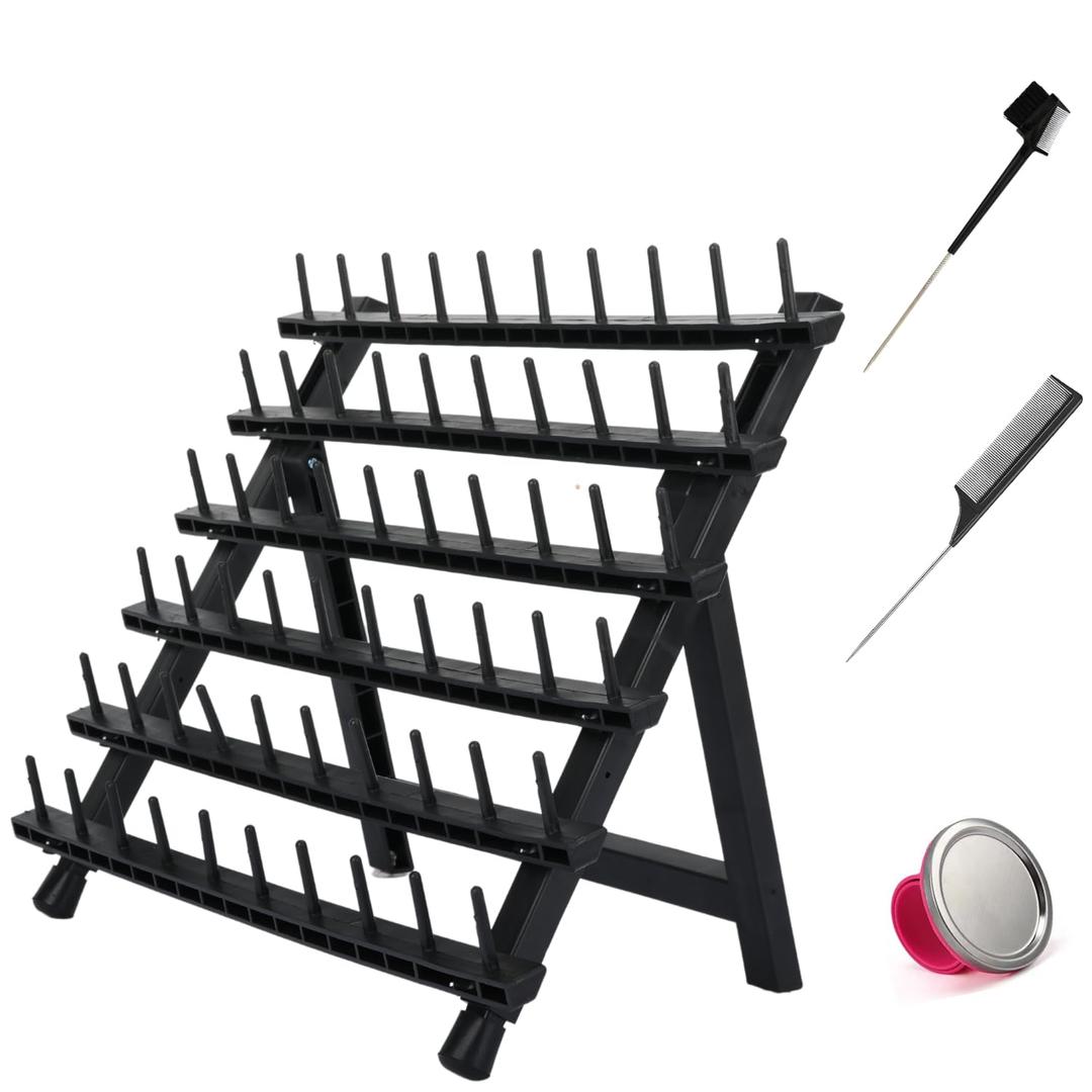 Braiding Hair Rack with 60 Pegs Standing Versatile Extension Hair Holder with 60 Spools - Ergonomic Braid Stand for Stylists - Time-Saving (black)