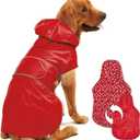 Dog Raincoat Reversible, Single Side Slicker Poncho Adjustable Waterproof Dog Rain Jacket with Leash Hole/Reflective Stripe Hooded Snowproof Windproof Clothes for Small to 3X-Large Dogs, L (Red)